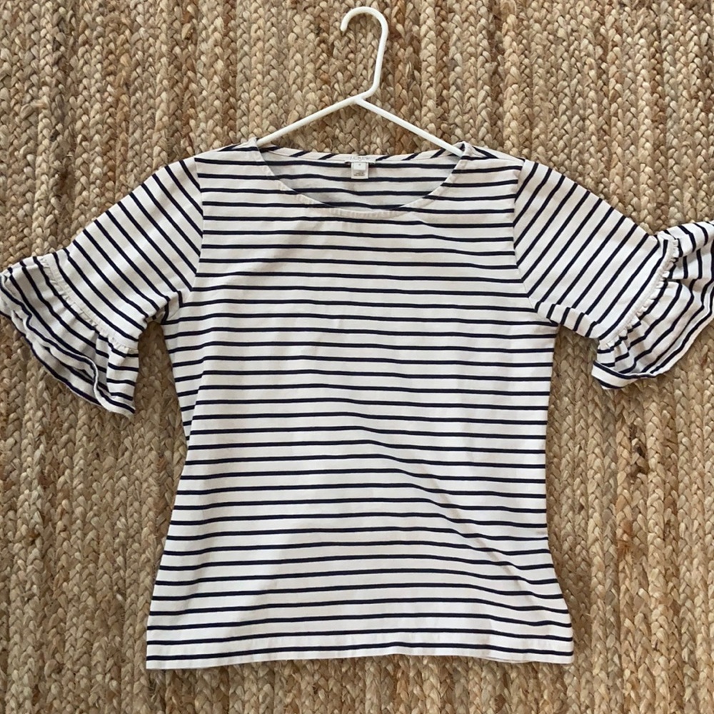 J.Crew Factory navy and cream stripe top